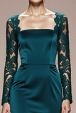 Mermaid Peacock Blue Appliqued Evening Dress with Long Sleeves