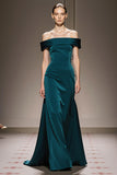 Off The Shoulder Peacock Blue Satin Evening Dress