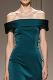 Off The Shoulder Peacock Blue Satin Evening Dress