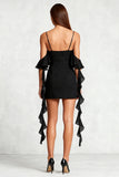 Black Bodycon Cold Shoulder Mini Dress with Ruffles