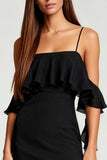 Black Bodycon Cold Shoulder Mini Dress with Ruffles