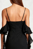Black Bodycon Cold Shoulder Mini Dress with Ruffles