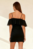 Black Bodycon Ruffled Cold Shoulder Mini Cocktail Dress
