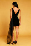 Velvet Bodycon Little Black Dress With Sash