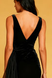Velvet Bodycon Little Black Dress With Sash