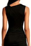 Black Ruched Bodycon V-Neck Mini Dress