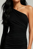 One Shoulder Bodycon Black Mini Dress