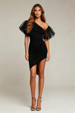 Black Bodycon One Shoulder Asymmetrical Mini Dress