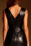 Gillter Black Bodycon V-Neck Cocktail Dress