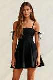 Black Spaghetti Straps A-Line Mini Dress