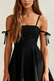 Black Spaghetti Straps A-Line Mini Dress
