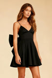 Black Spaghetti Straps A-Line Mini Dress With Bow