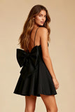 Black Spaghetti Straps A-Line Mini Dress With Bow
