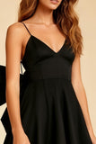 Black Spaghetti Straps A-Line Mini Dress With Bow