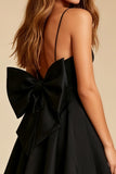 Black Spaghetti Straps A-Line Mini Dress With Bow