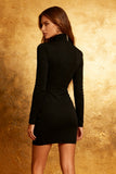 Black Bodycon High Neck Cocktail Dress With Long Sleeves