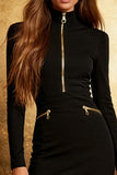 Black Bodycon High Neck Cocktail Dress With Long Sleeves
