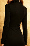 Black Bodycon High Neck Cocktail Dress With Long Sleeves