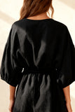 Black Boat Neck Mini Dress With 3/4 Sleeves