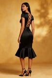Mermaid Black Midi Dress With Ruffles