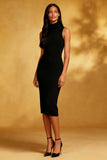 Black High Neck Sheath Midi Dress