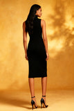 Black High Neck Sheath Midi Dress