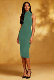 Black High Neck Sheath Midi Dress