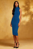 Black High Neck Sheath Midi Dress