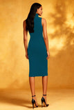 Black High Neck Sheath Midi Dress