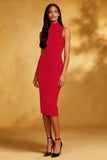 Black High Neck Sheath Midi Dress