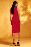 Black High Neck Sheath Midi Dress