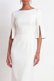 Black Bateau Neck Sheath Midi Formal Dress with Slit