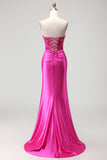 Fuchsia Mermaid Strapless Corset Prom Dress With Appliques
