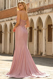 Strapless Corset Blush Appliqued Mermaid Satin Prom Dress