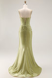 Green Mermaid Corset Spaghetti Straps Prom Dress With Rhinestones