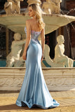 Grey Blue Mermaid Sweetheart Beaded Corset Prom Dress With Slit