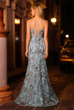 Sparkly Lake Blue Mermaid Corset Prom Dress With Slit