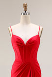 Red Corset Mermaid Spaghetti Straps Satin Prom Dress