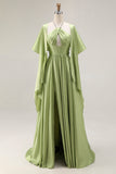 Sage Green A Line Corset Keyhole Maxi Evening Dress With Slit