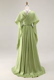 Sage Green A Line Corset Keyhole Maxi Evening Dress With Slit