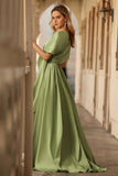 Sage Green Corset A Line Keyhole Maxi Prom Dress With Slit