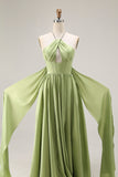 Sage Green A Line Corset Keyhole Maxi Evening Dress With Slit
