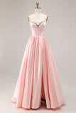 Hot Pink Corset A-Line Sweetheart Maxi Prom Dress With Slit