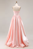 Hot Pink Corset A-Line Sweetheart Maxi Prom Dress With Slit
