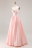 Hot Pink Corset A-Line Sweetheart Maxi Prom Dress With Slit
