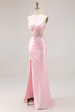 Sweetheart Corset Hot Pink Appliqued Maxi Prom Dress With Slit