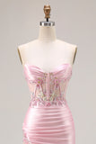 Sweetheart Corset Hot Pink Appliqued Maxi Prom Dress With Slit