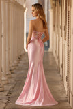 Pink Strapless Mermaid Appliqued Corset Prom Dress With Slit