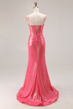 Watermelon Metallic Mermaid Corset Prom Dress With Beading