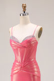 Watermelon Metallic Mermaid Corset Prom Dress With Beading